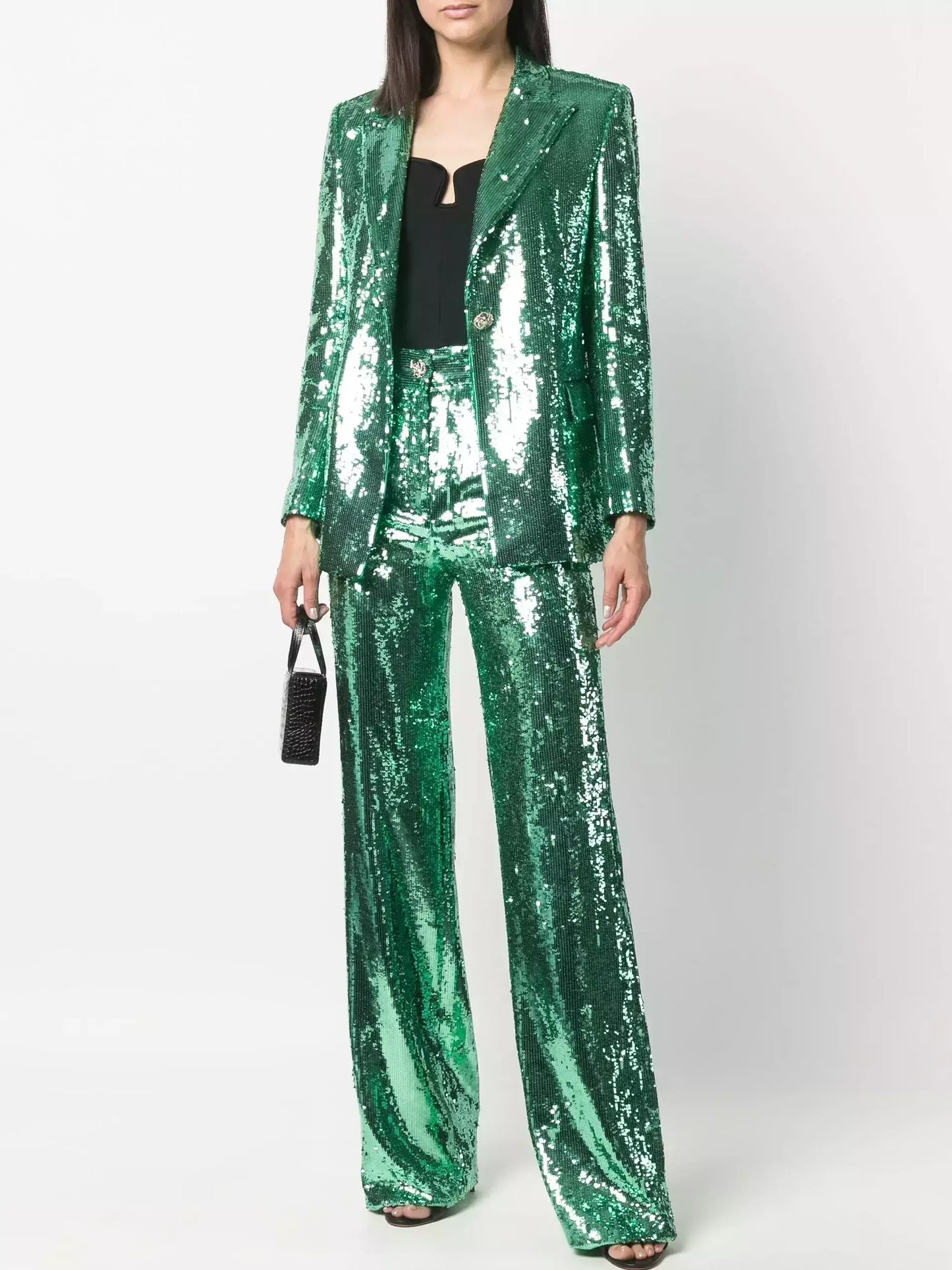 Green Sequin-Embellished Blazer and Pant Suit - Suits & Sets