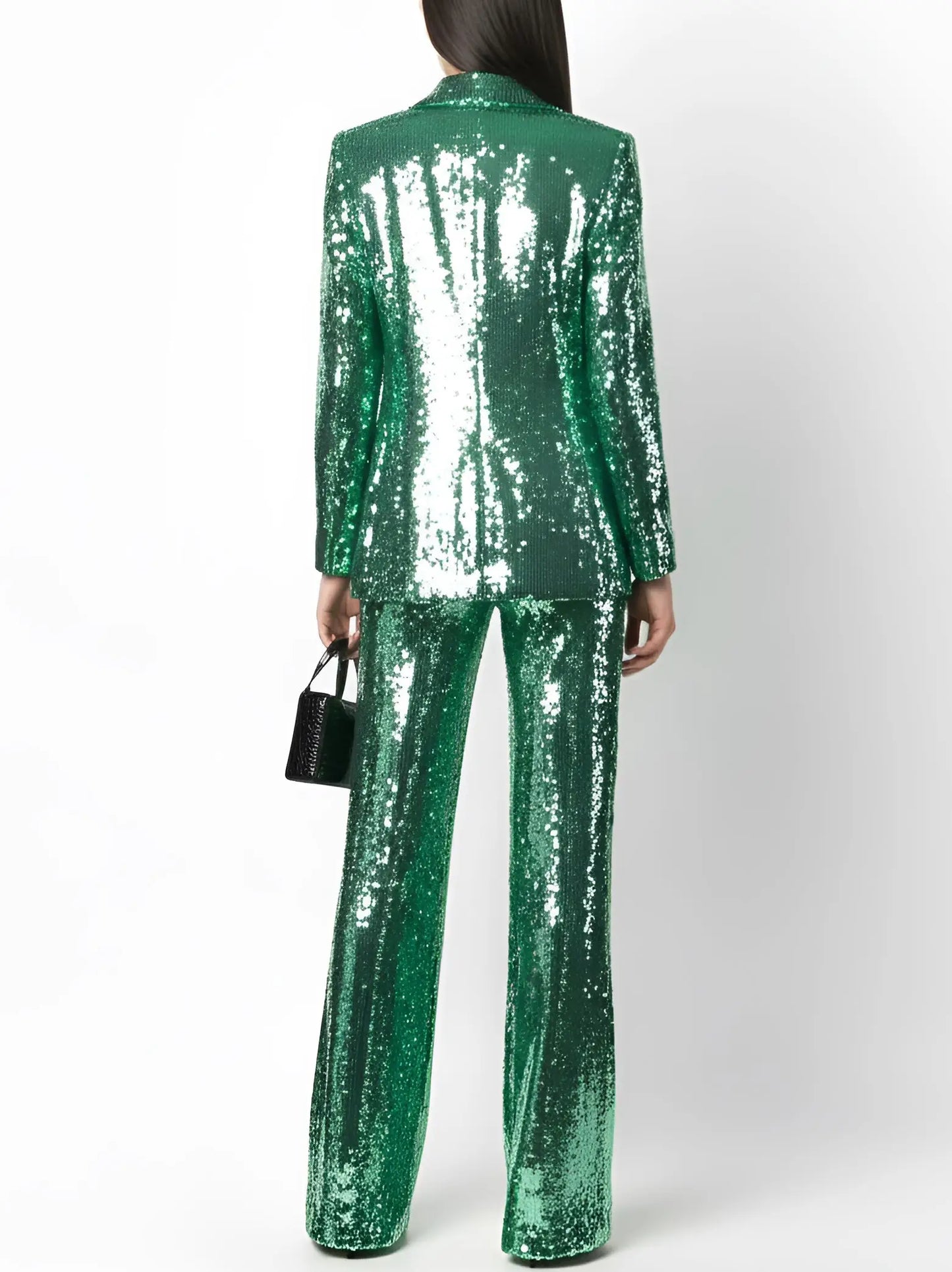 Green Sequin-Embellished Blazer and Pant Suit - Suits & Sets