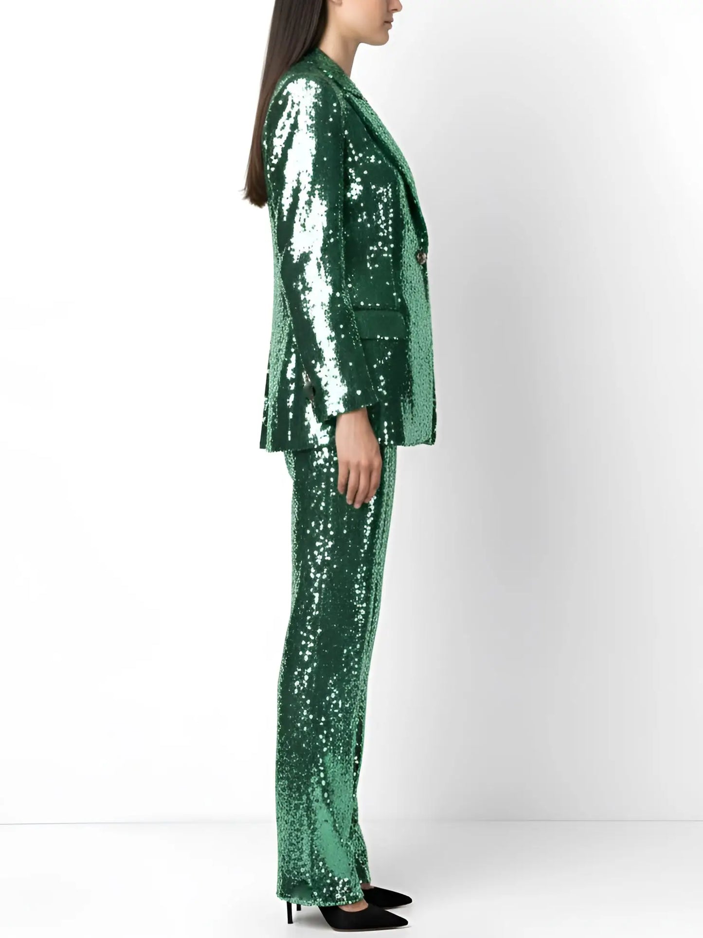 Green Sequin-Embellished Blazer and Pant Suit - Suits & Sets