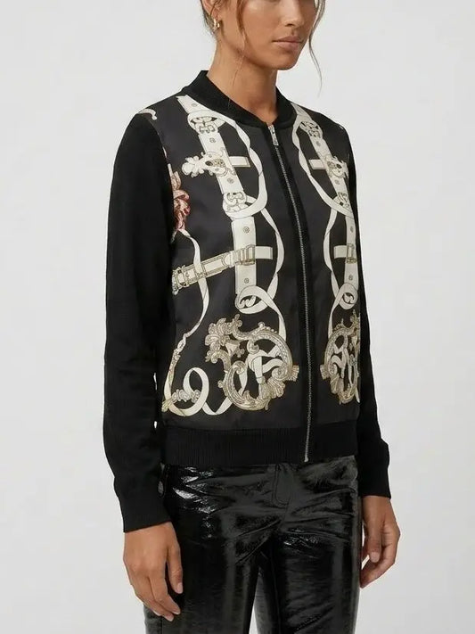 Harness Motif Zip Front Knit Cardigan - Sweaters & Knitwear
