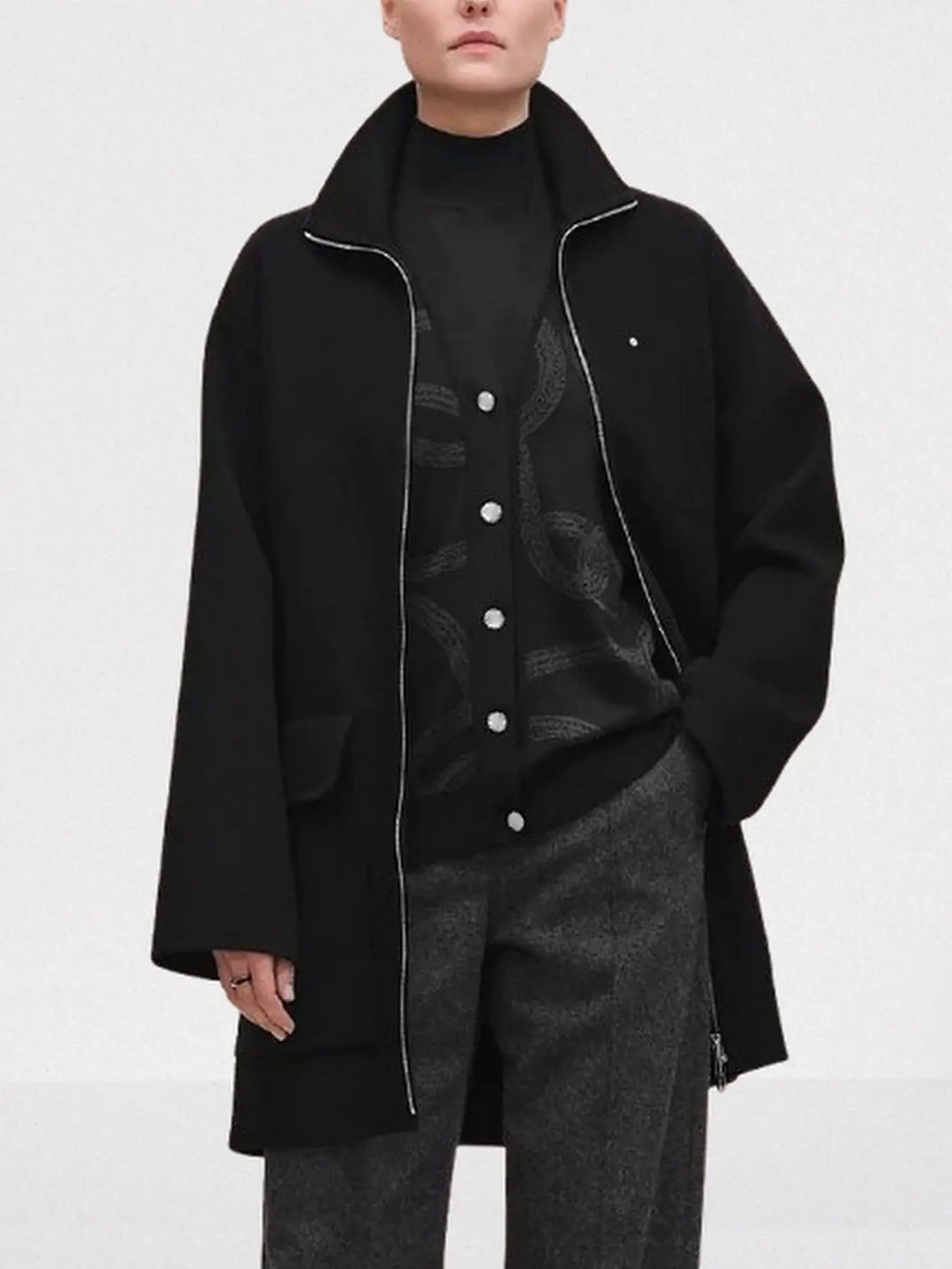 High-Neck Wool & Cashmere Short Coat - Coats