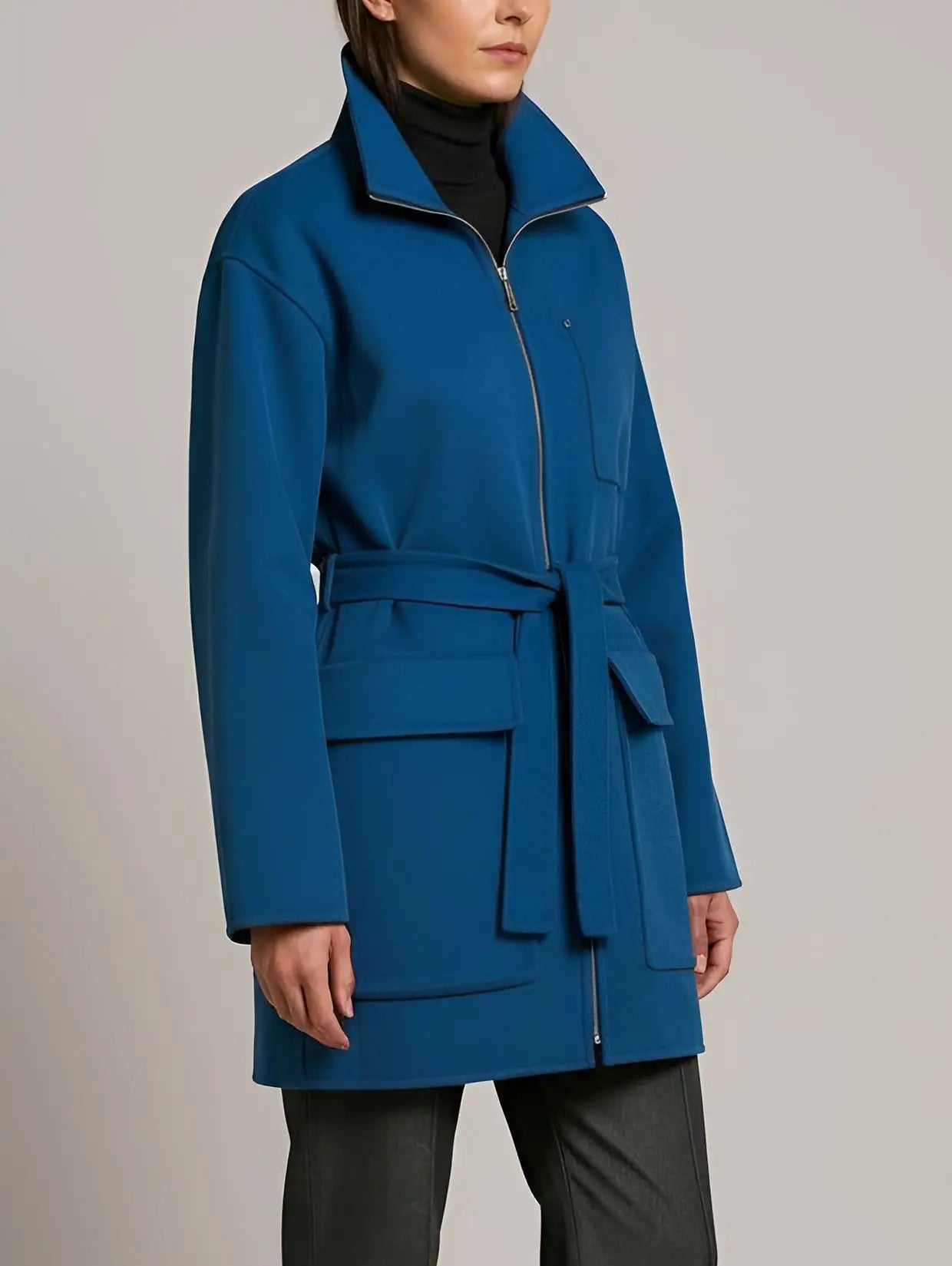 High-Neck Wool & Cashmere Short Coat - Coats