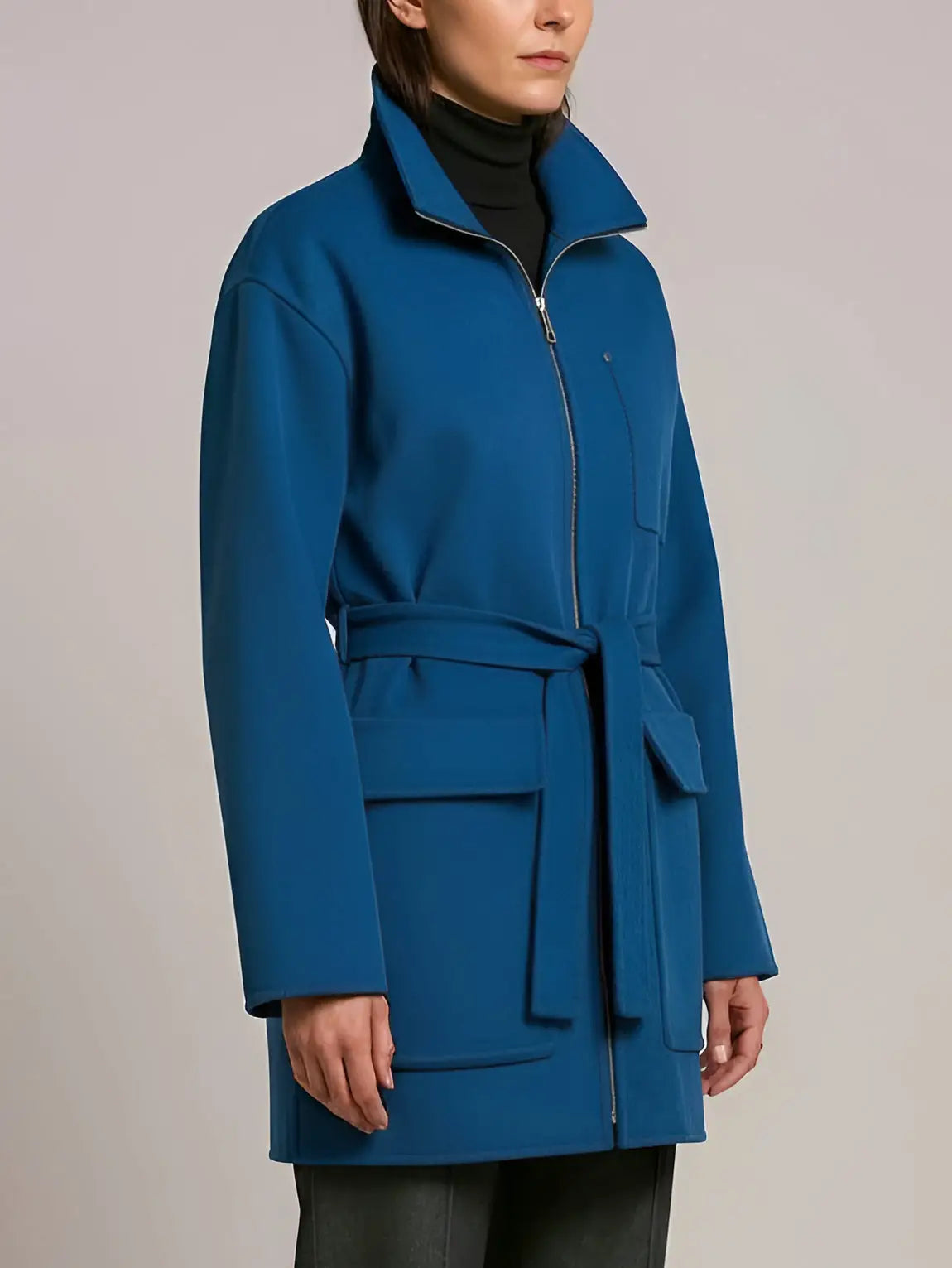 High-Neck Wool & Cashmere Short Coat - Coats