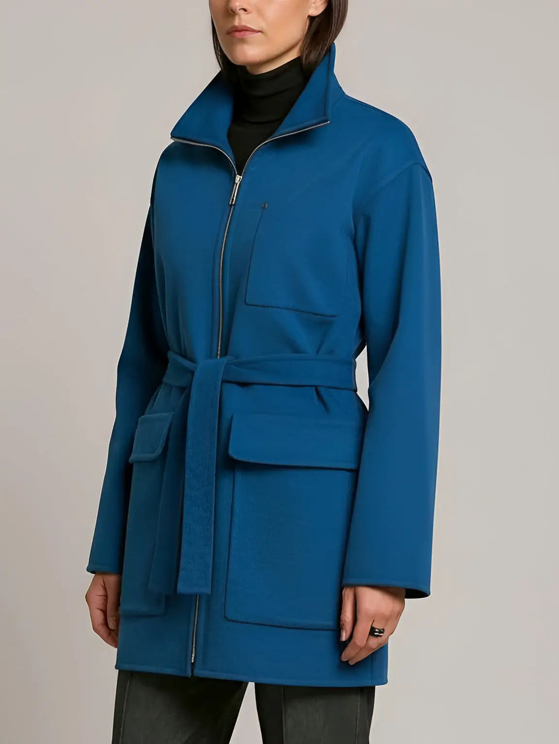 High-Neck Wool & Cashmere Short Coat - Coats