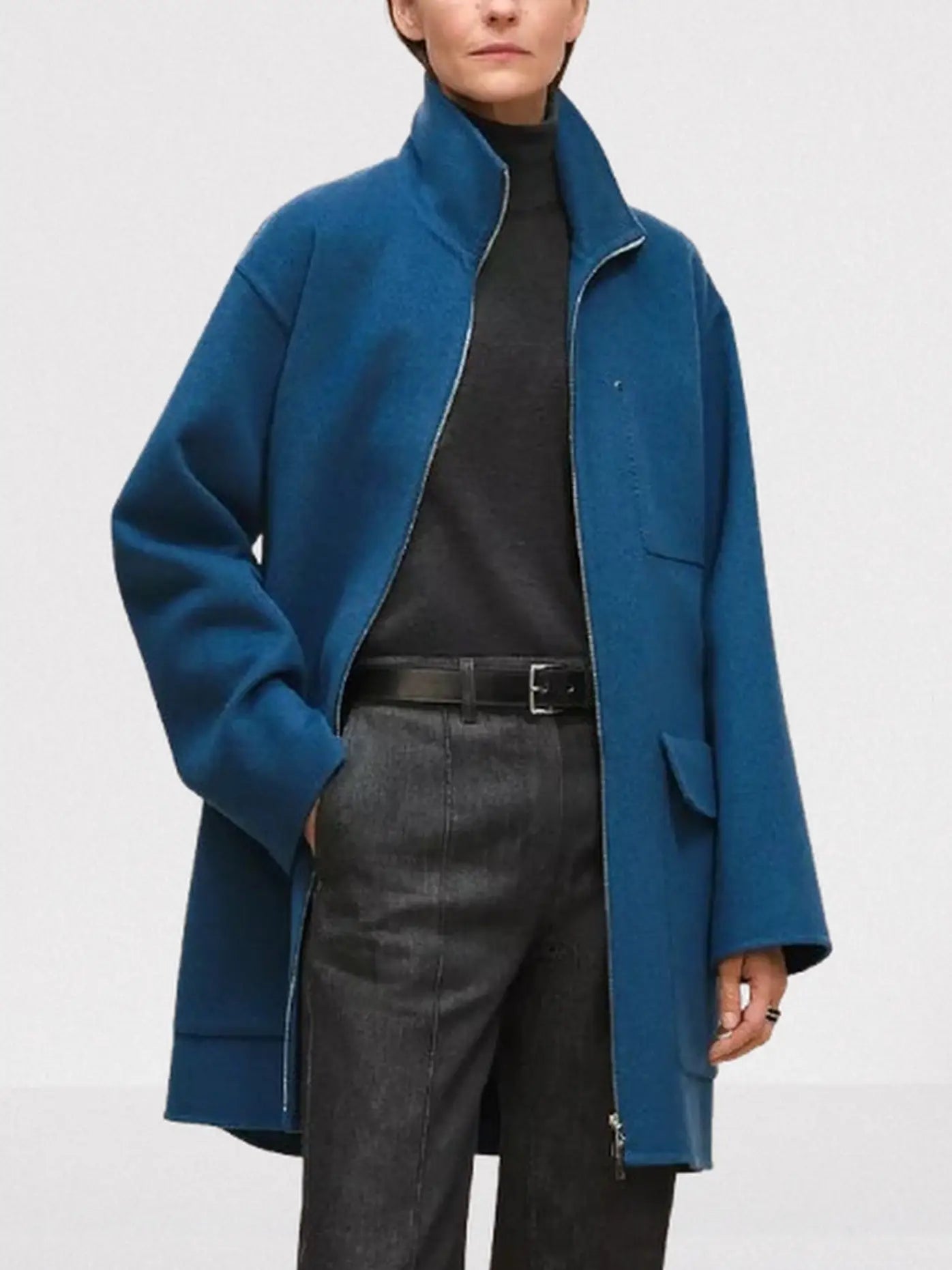 High-Neck Wool & Cashmere Short Coat - Coats