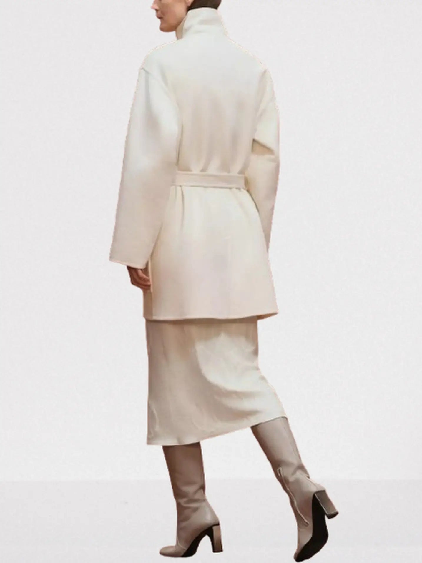 High-Neck Wool & Cashmere Short Coat - Coats