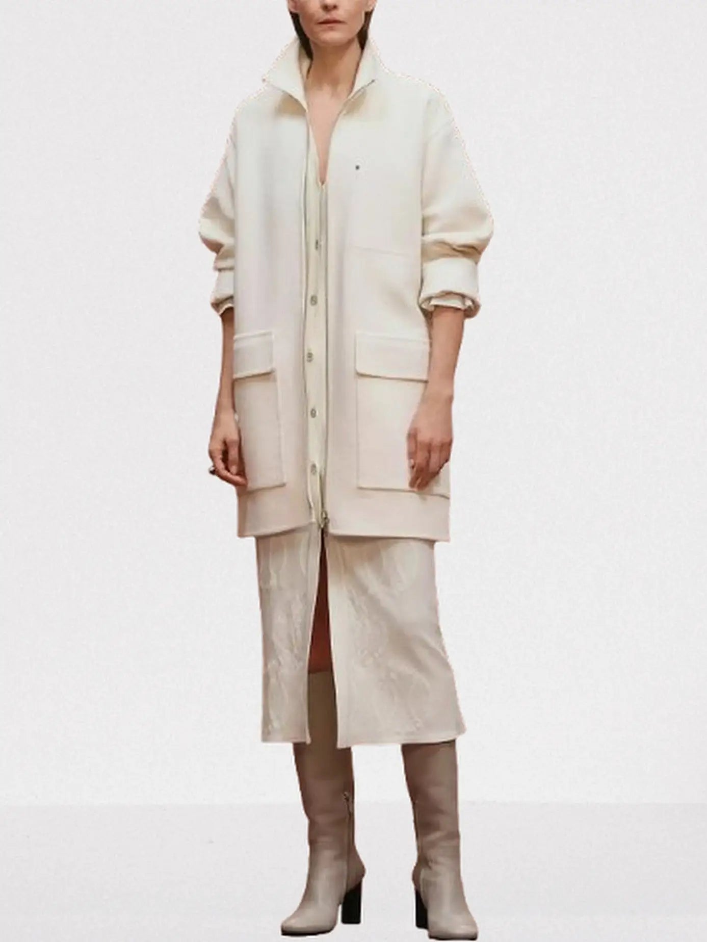 High-Neck Wool & Cashmere Short Coat - Coats