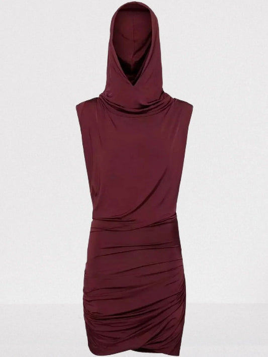 Hooded Draped Sleeveless Mini Dress - Dresses