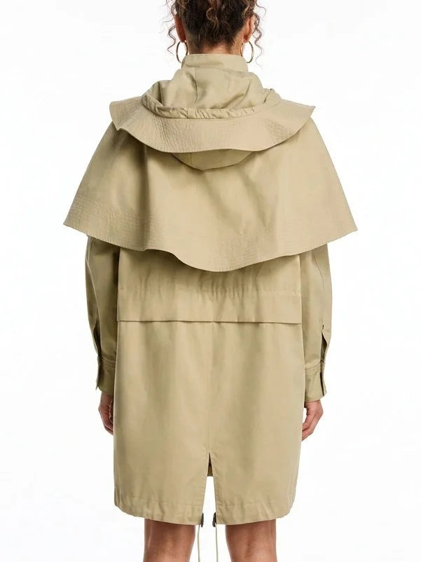 Hooded High-Neck Cape Coat with Drawstrings - Coats