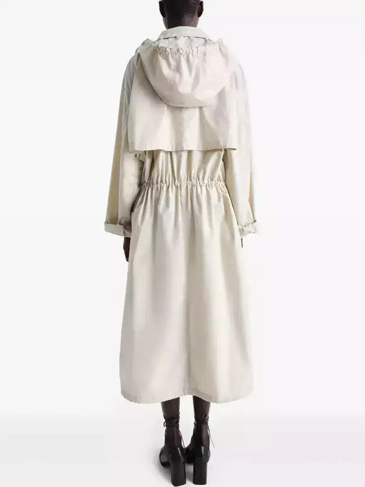 Hooded Long Cotton Trench Coat - Coats