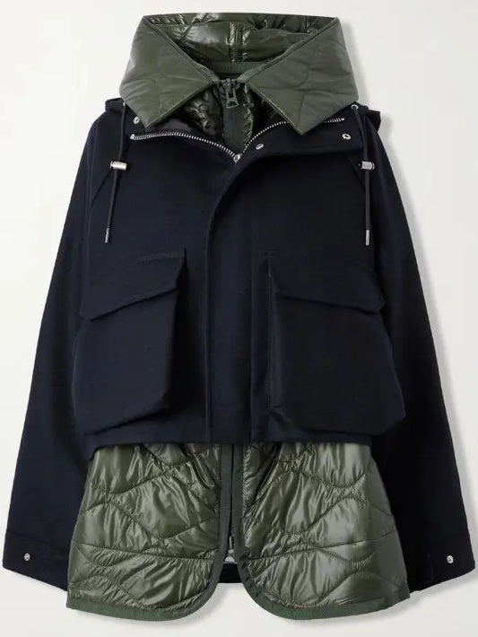 Hooded Quilted Panel Jacket in Navy and Green - Jackets