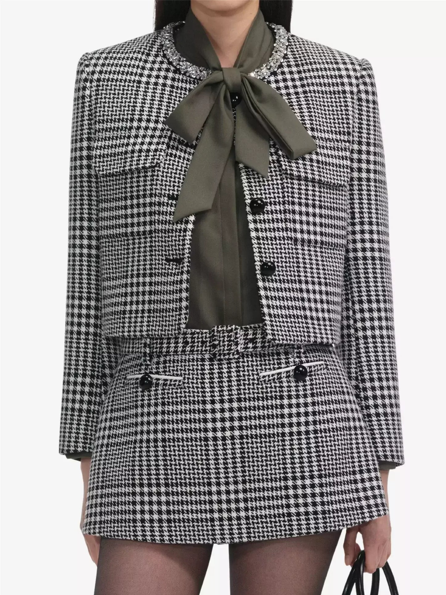 Houndstooth Wool-Blend Jacket and Skort Set - Suits & Sets