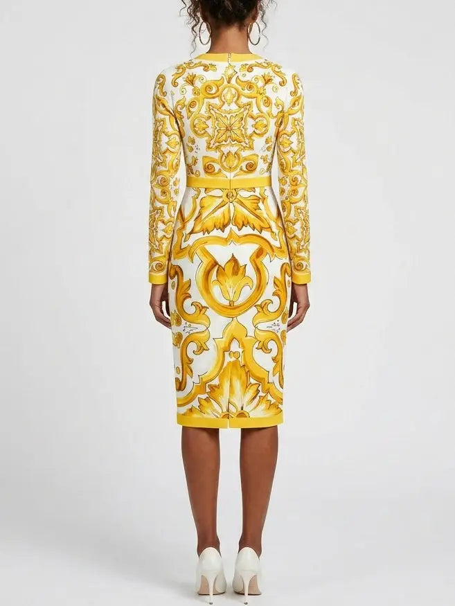 Italian Majolica Print Silk Sheath Midi Dress - Dresses