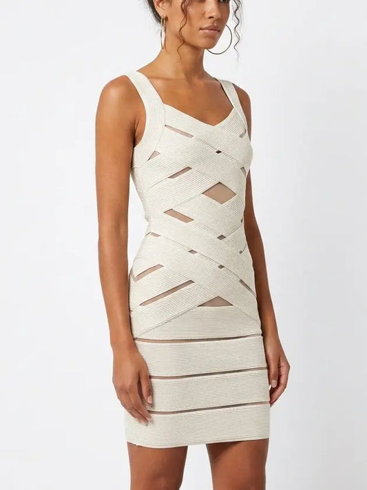 Ivory Ribbed Knit Paneled Mini Dress - Dresses