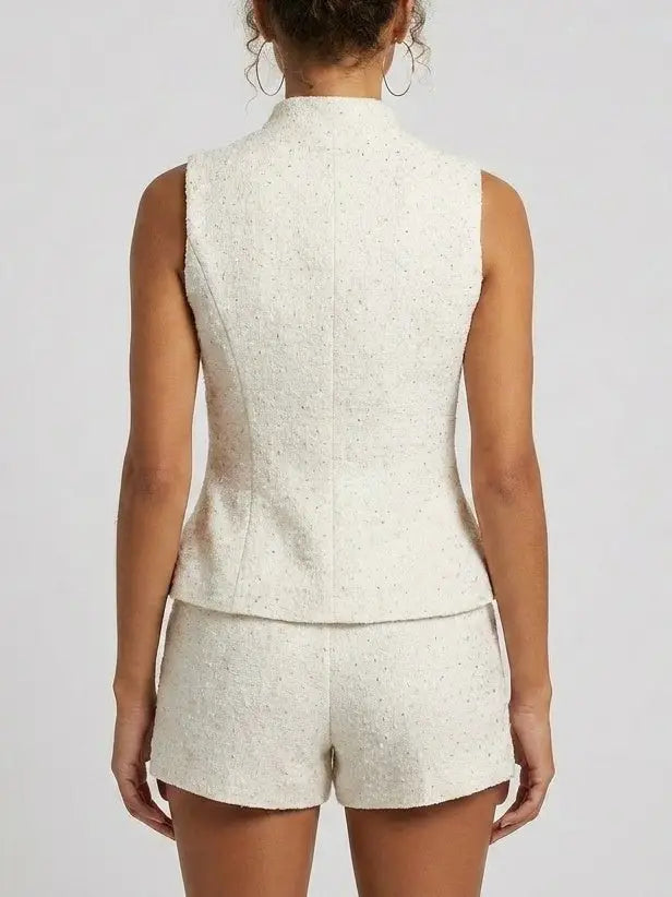 Ivory Tweed Vest Top and Shorts Set - Suits & Sets