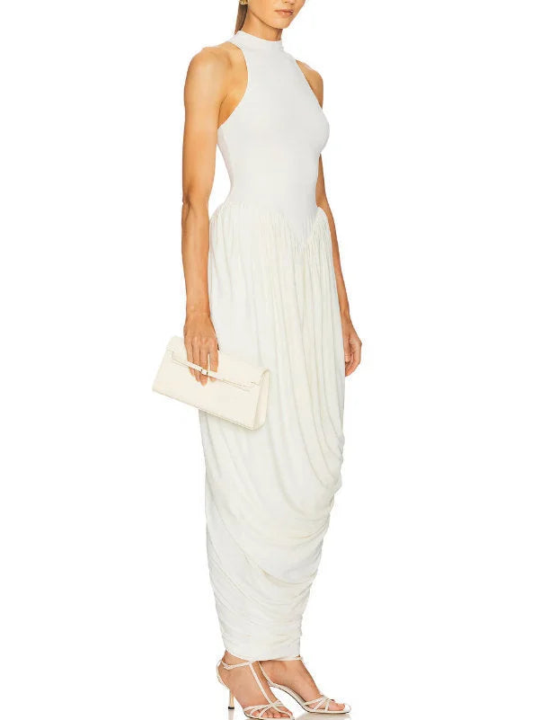 Jersey Sleeveless Fit & Pleated Drape Dress Dresses