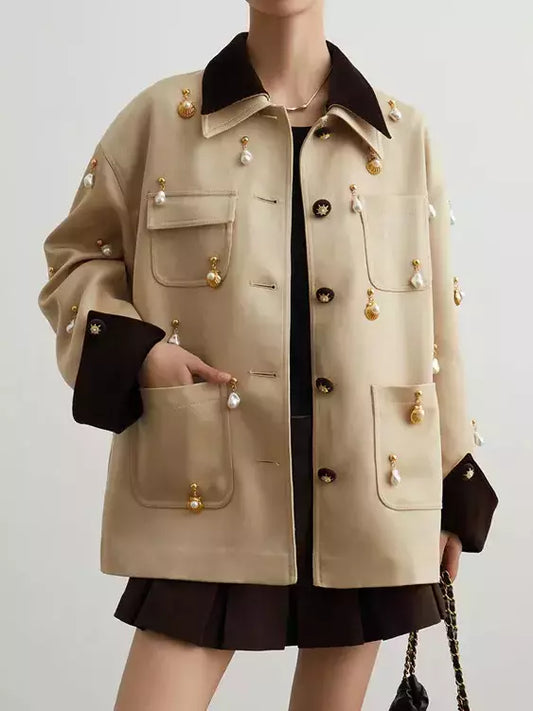 Jewel-Embellished Jacket with Velvet-Trim - Jackets