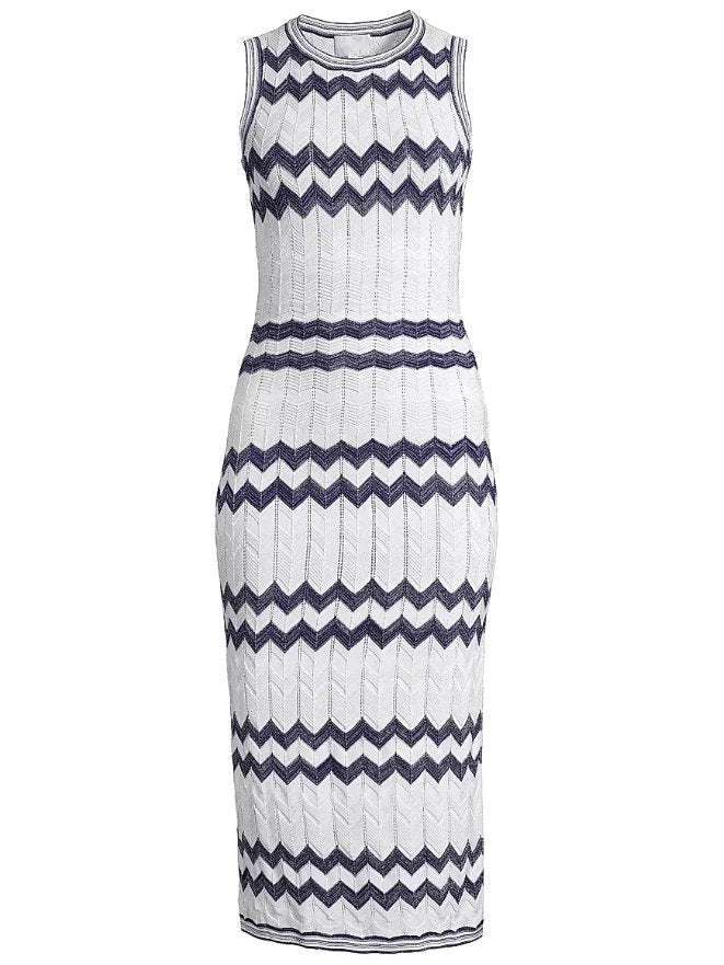 Knit Zigzag Sleeveless Stretch Midi Dress Small Dresses
