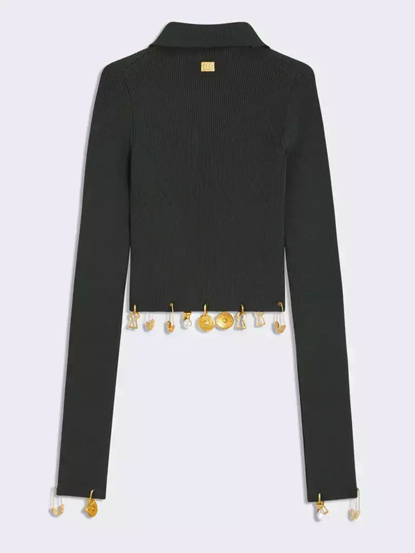 Knit Cropped Sweater and Skirt with Charm Details - Suits & Sets