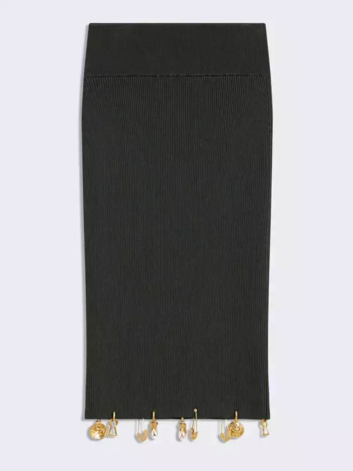 Knit Cropped Sweater and Skirt with Charm Details - Suits & Sets