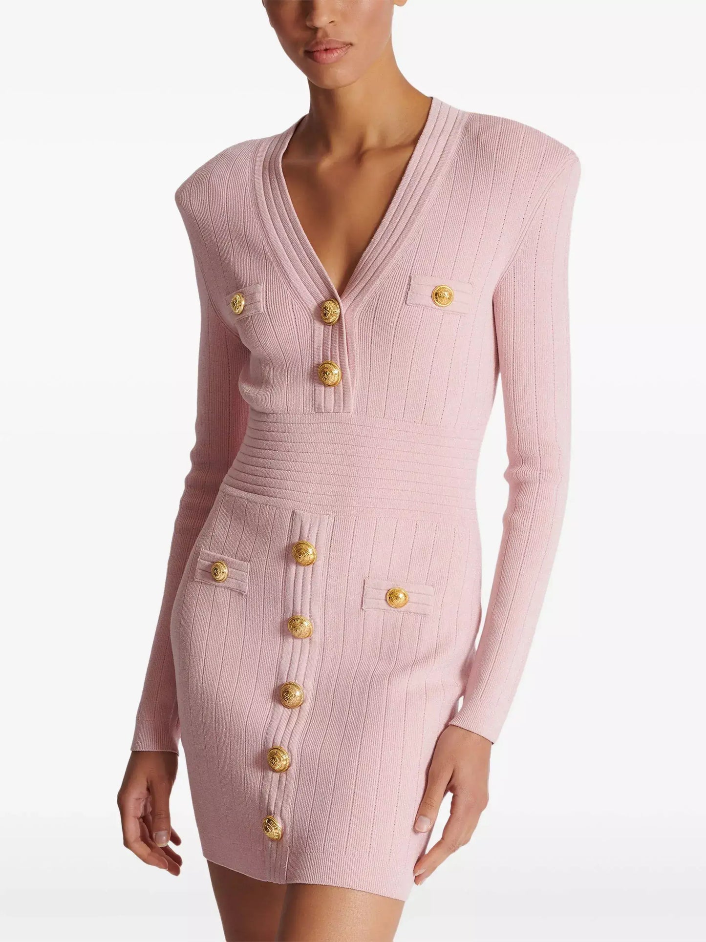 Knit Dress with Gold-Tone Buttons - Dresses