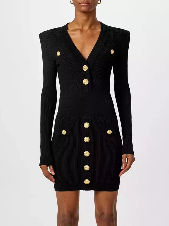 Knit Dress with Gold-Tone Buttons
