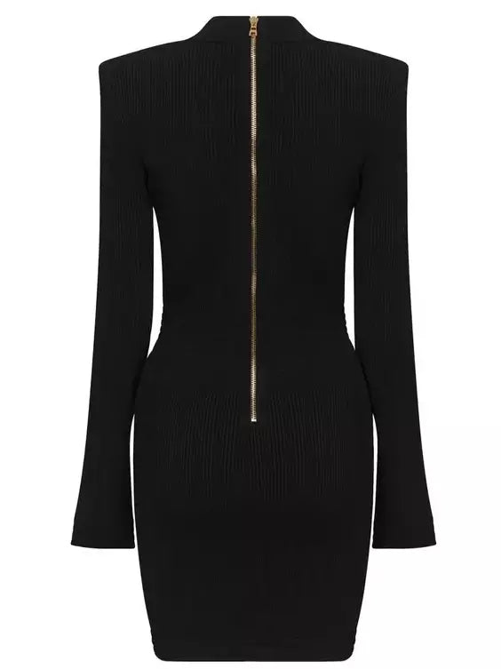 Knit Dress with Gold-Tone Buttons
