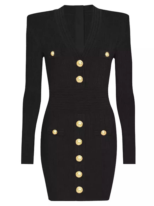 Knit Dress with Gold-Tone Buttons