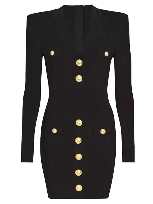 Knit Dress with Gold-Tone Buttons - Dresses