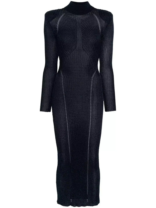 Knit Long-Sleeve High-Neck Sheath Dress - Dresses