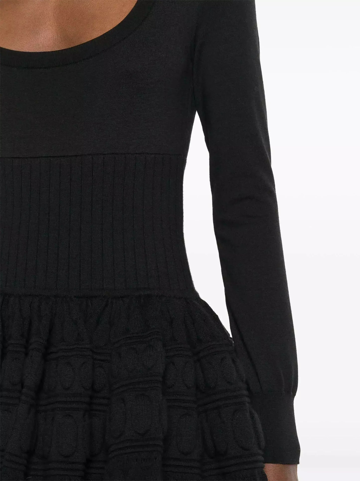 Knit Paneled Long-Sleeve Mini Skater Dress - Dresses