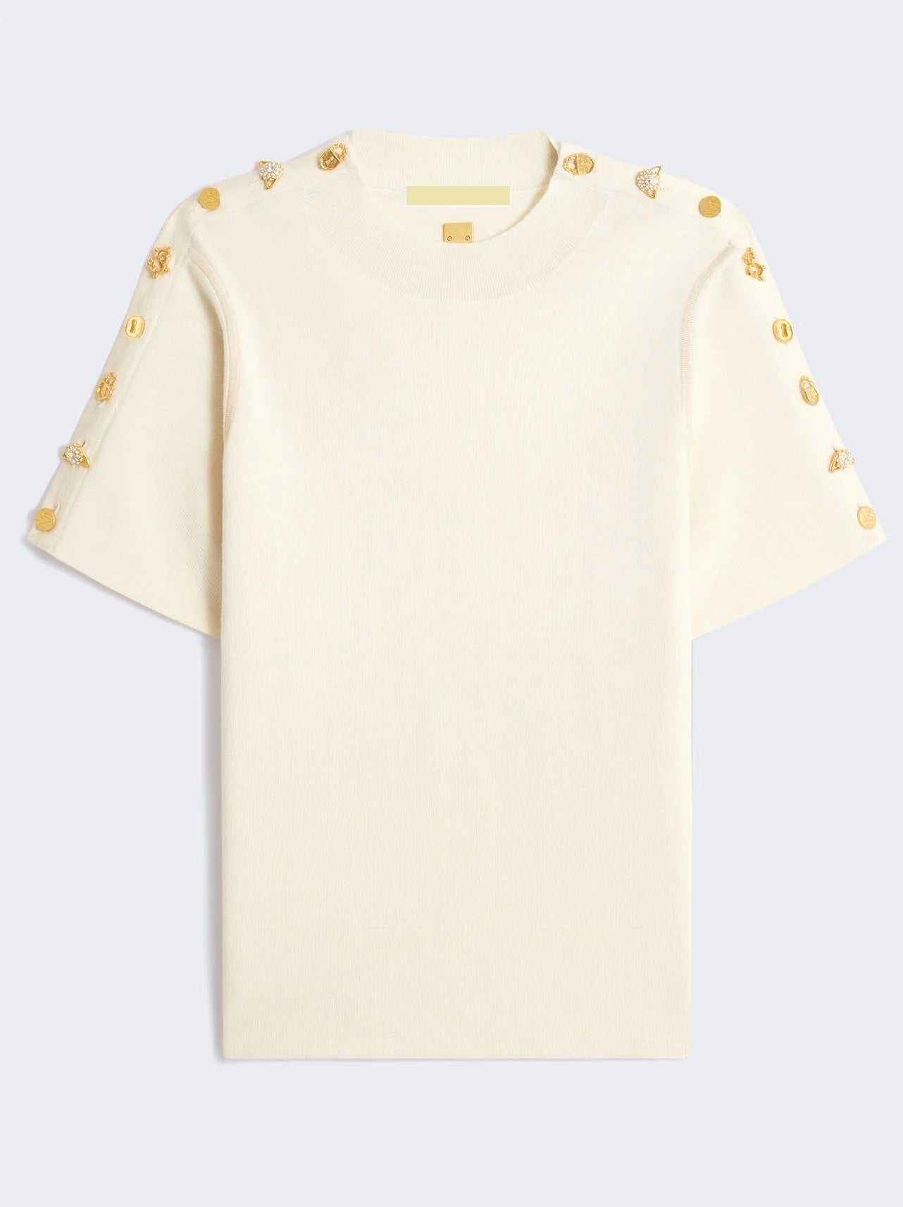 Knit T-Shirt with Decorative Buttons - Small / Cream - Tops