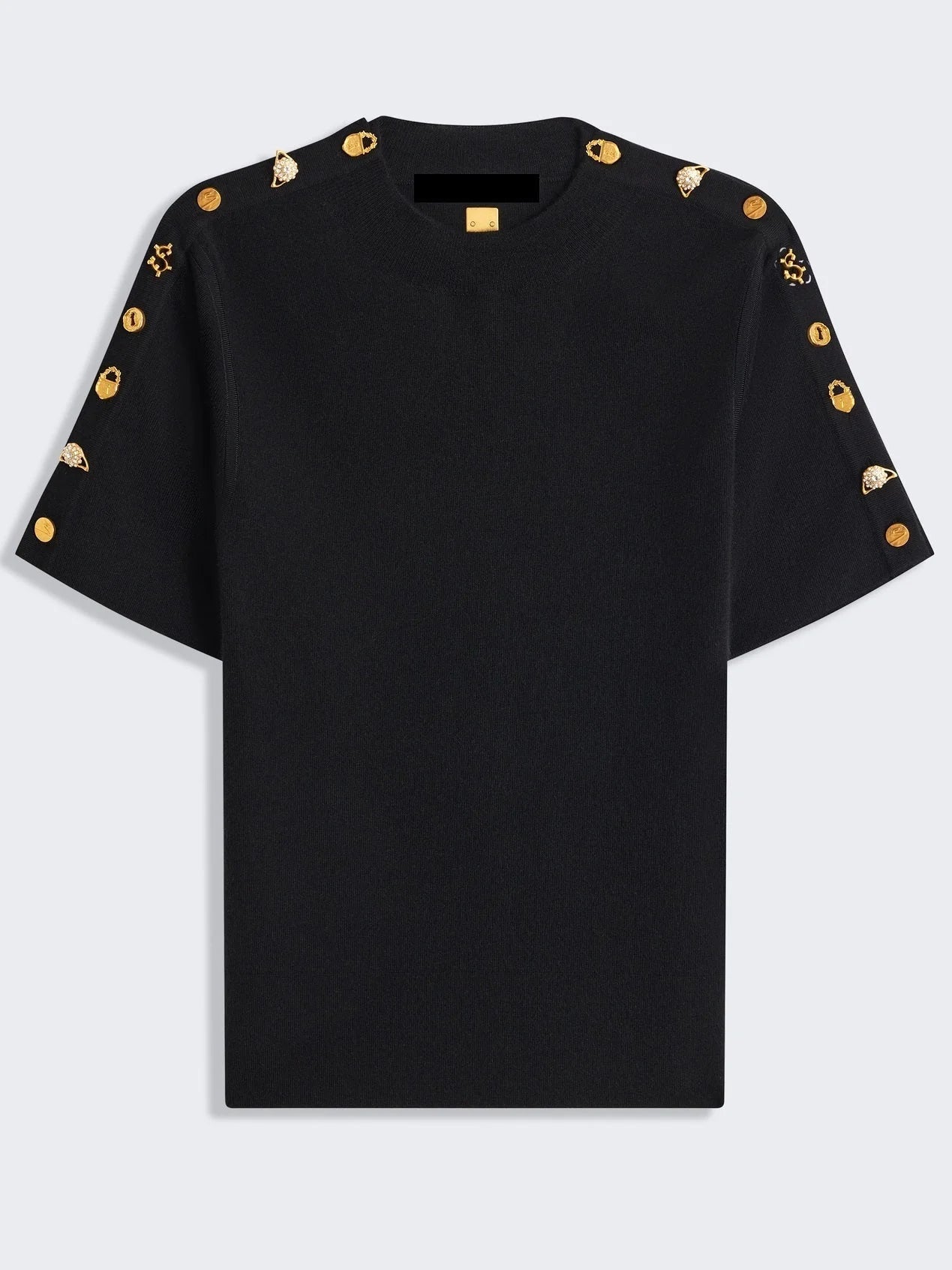 Knit T-Shirt with Decorative Buttons - Tops