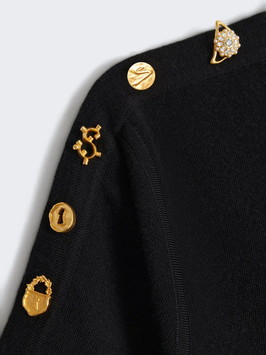 Knit T-Shirt with Decorative Buttons - Tops