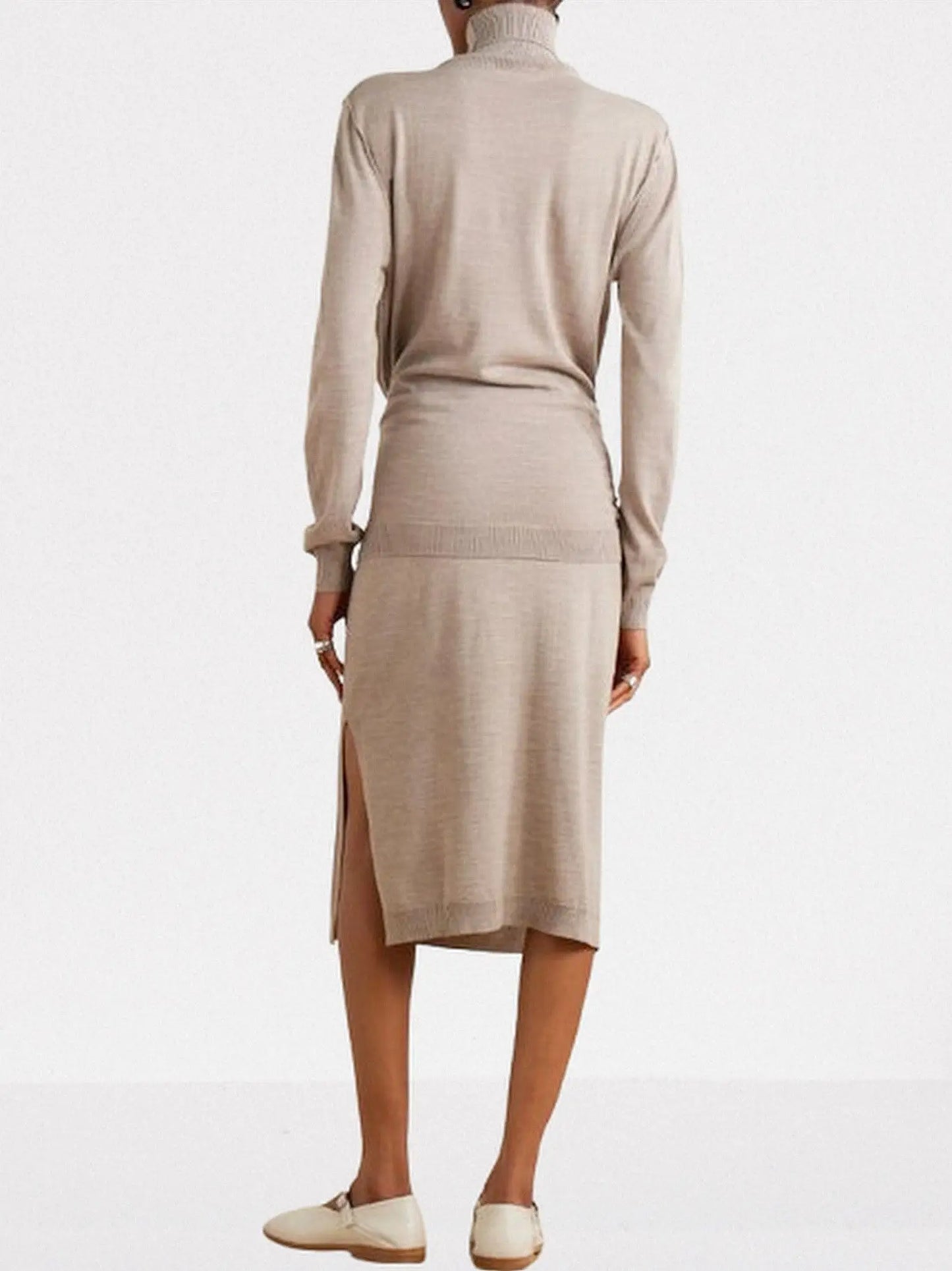 Knit Tie-Waist Turtleneck Midi Dress - Dresses