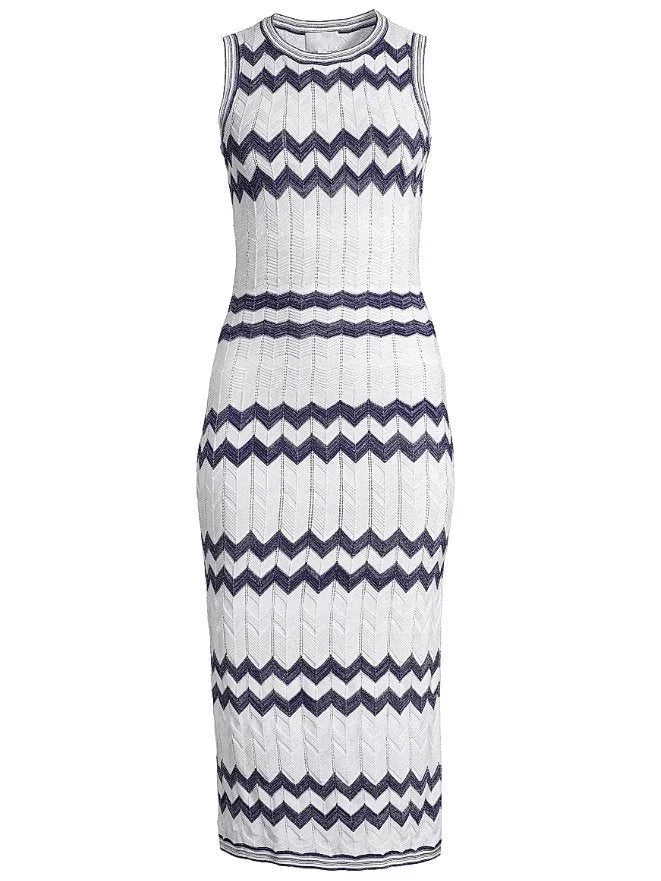 Knit Zigzag Sleeveless Stretch Midi Dress Dresses