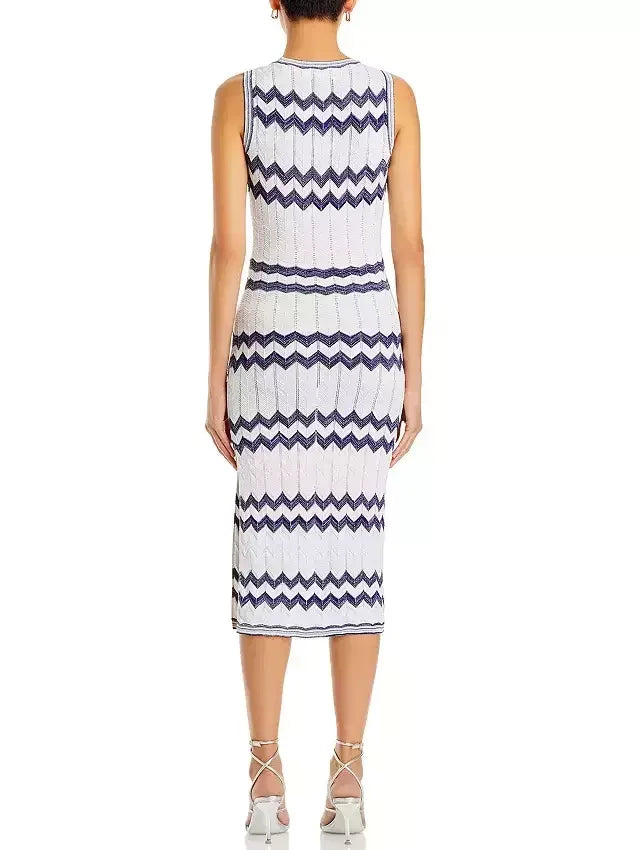 Knit Zigzag Sleeveless Stretch Midi Dress Dresses