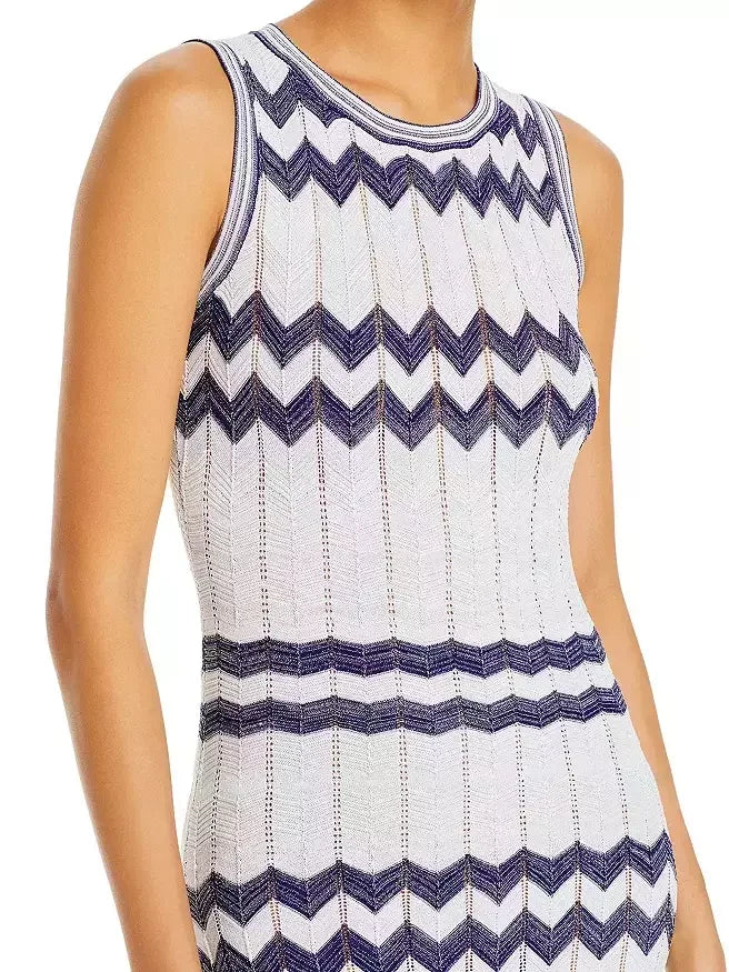 Knit Zigzag Sleeveless Stretch Midi Dress Dresses