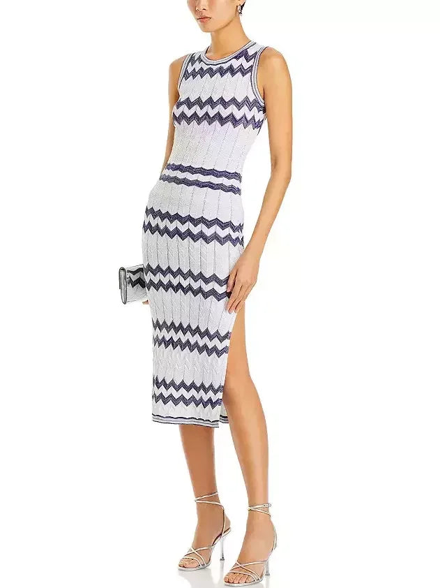 Knit Zigzag Sleeveless Stretch Midi Dress Dresses