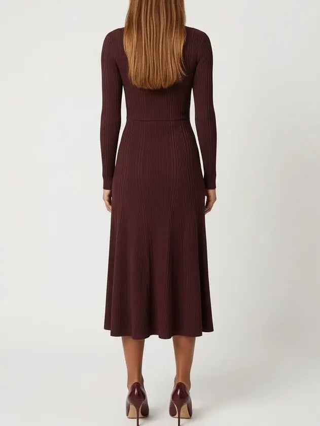 Lace-Trim V-Neck Long-Sleeve Knit Dress - Dresses