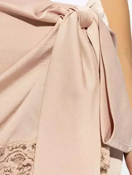 Lace-Trim Wrap Mini Skirt in Nude - Skirts