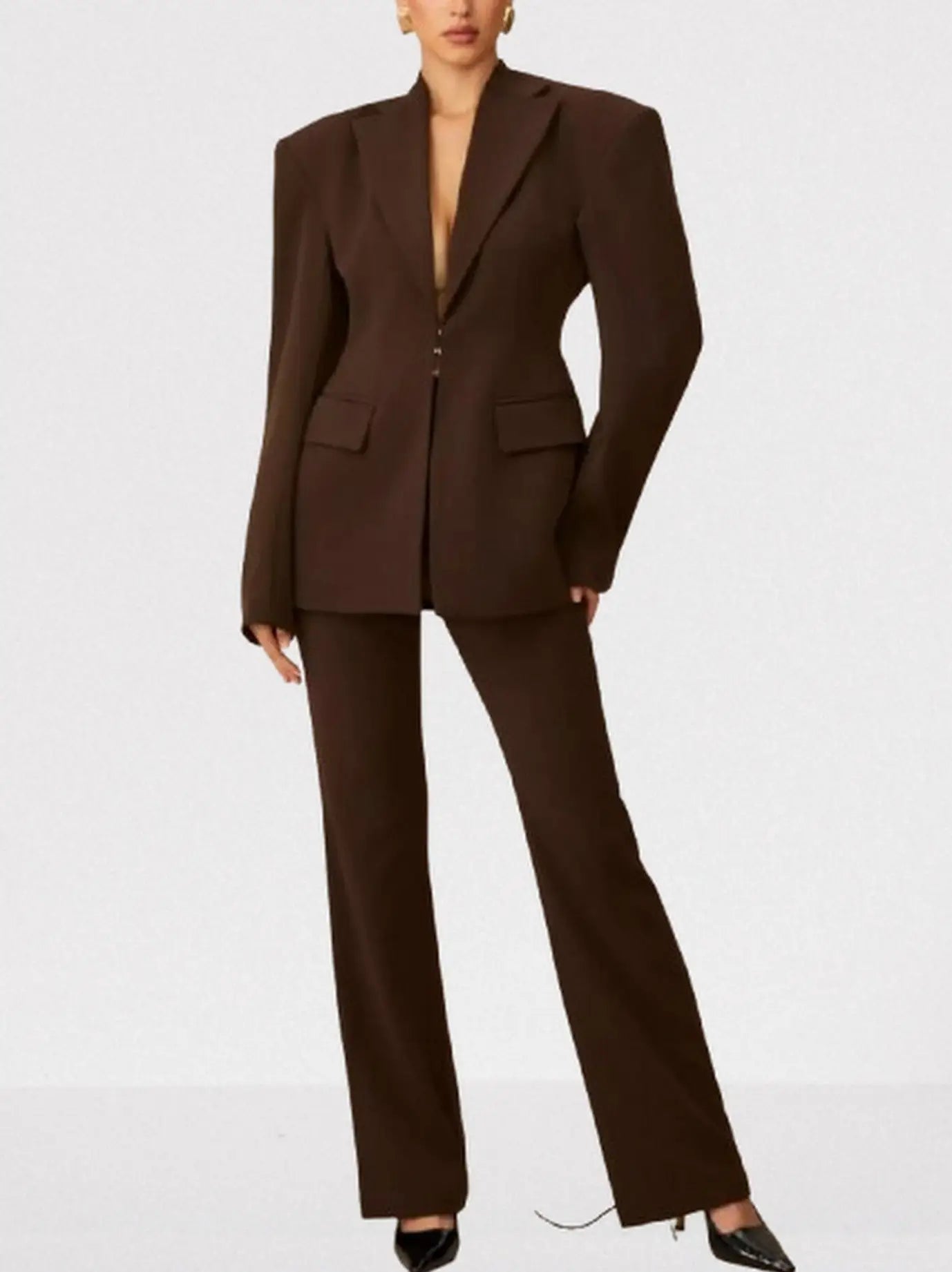 Lace-Up Boxy Jacket and Matching Pant Suit - Suits & Sets