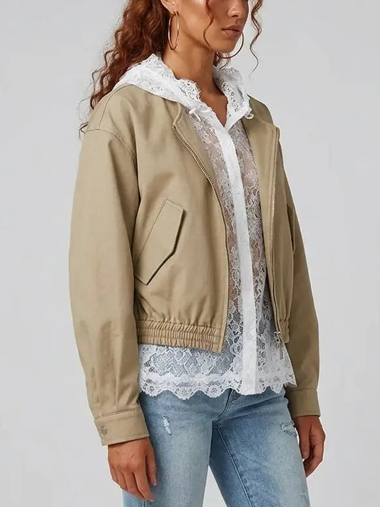 Layered Lace Blouse Effect Bomber Jacket - Jackets