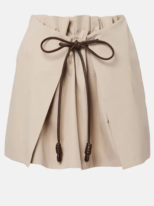 Layered Pleated Top Mini Skirt with Leather Tie - Skirts