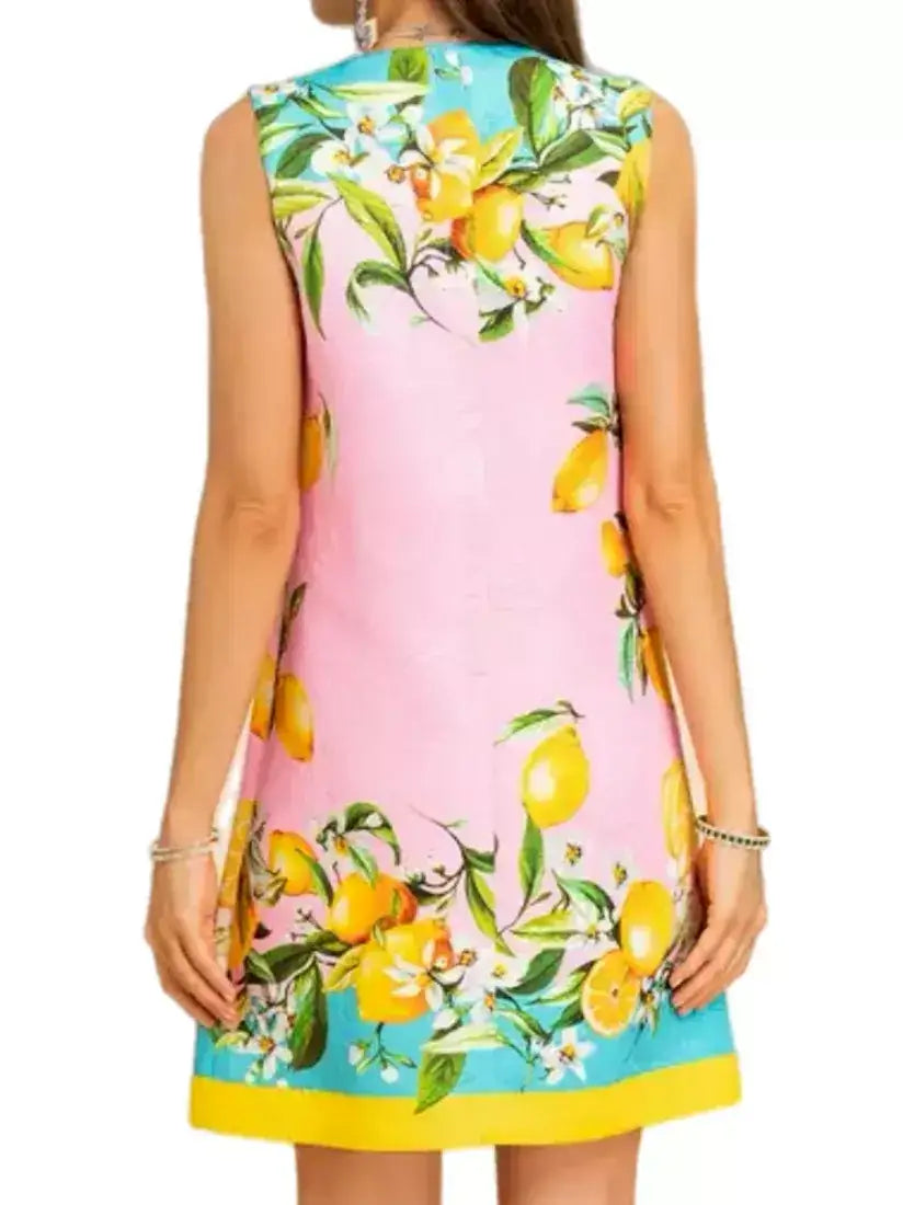 Lemon Printed Brocade Mini Dress - Dresses