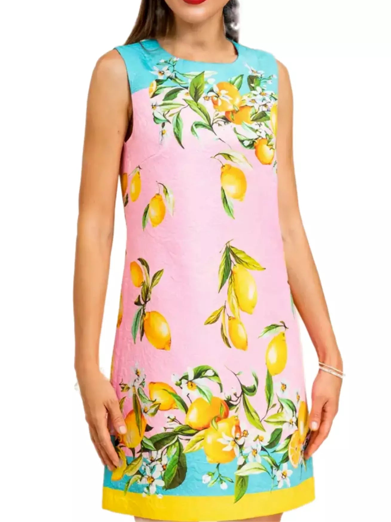 Lemon Printed Brocade Mini Dress