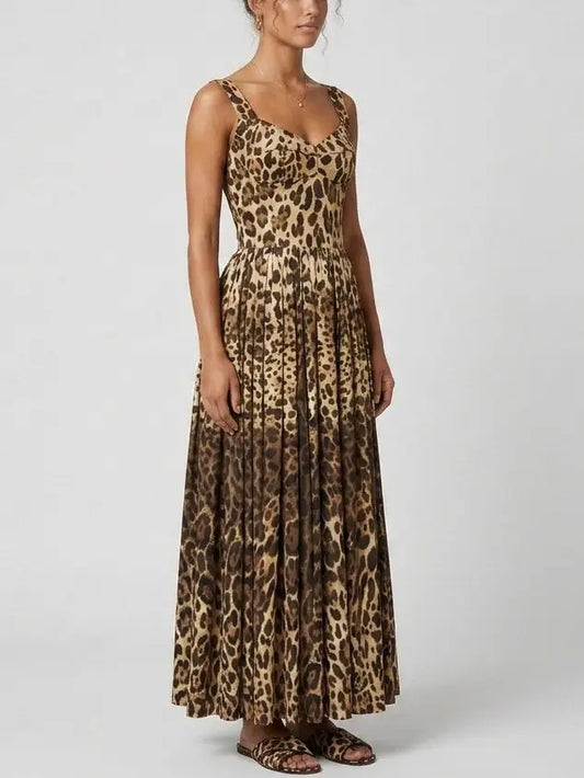 Leopard Print Bustier Cotton Maxi Dress - Dresses