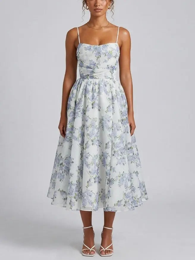 Lilac Floral Organza Fit and Flare Midi Dress Lilac Floral Organza Fit and Flare Midi Dress