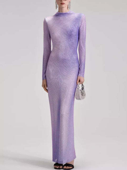 Lilac Contour Print Embellished Maxi Dress