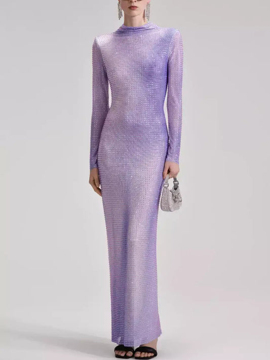 Lilac Contour Print Embellished Maxi Dress - Dresses